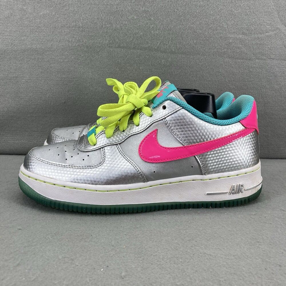Nike Air Force 1 Shoes Size 6.5Y Neon Silver Sneaker Causal 314219 011